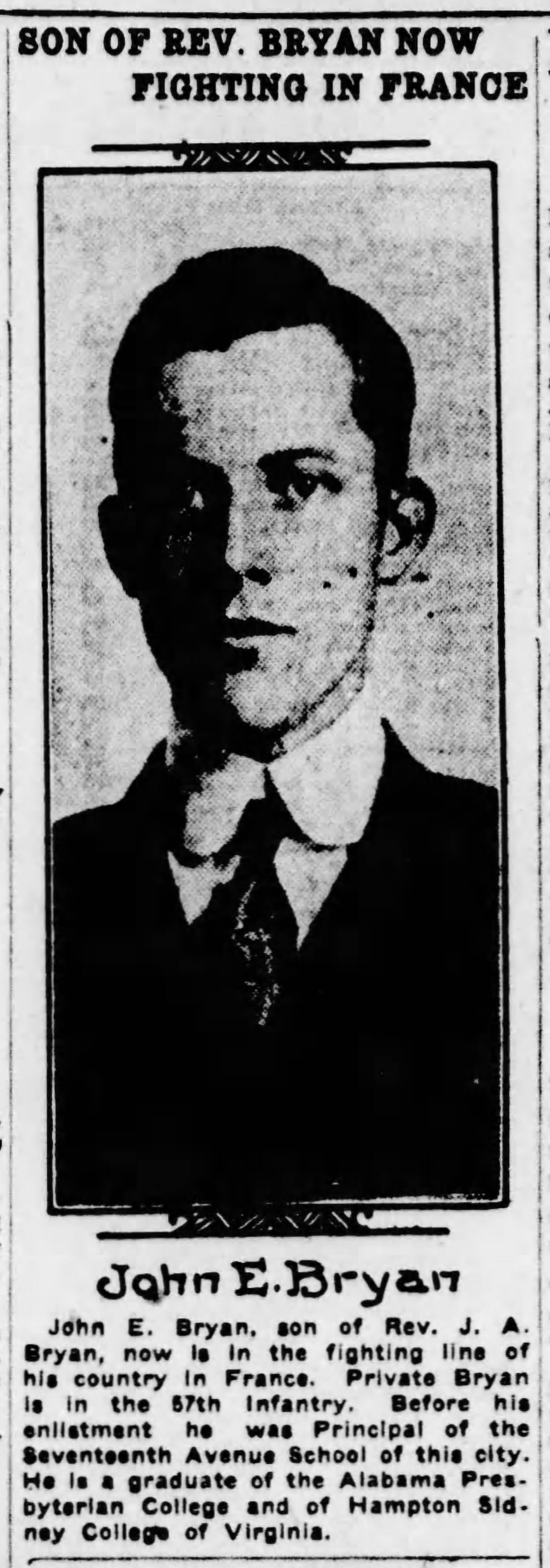 Son of Rev. Bryan Now Fighting in France